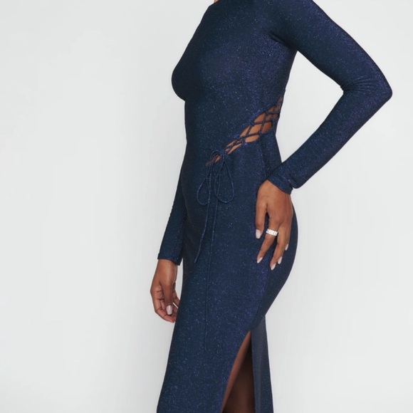 Reformation Kinsey Dress, Metallic Blue, Size Medium NWT - Picture 3 of 7